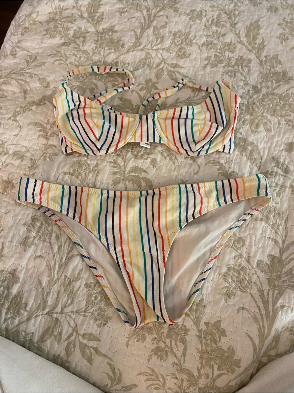 SOLID & STRIPED Multicolor Striped Bikini Top - White Base